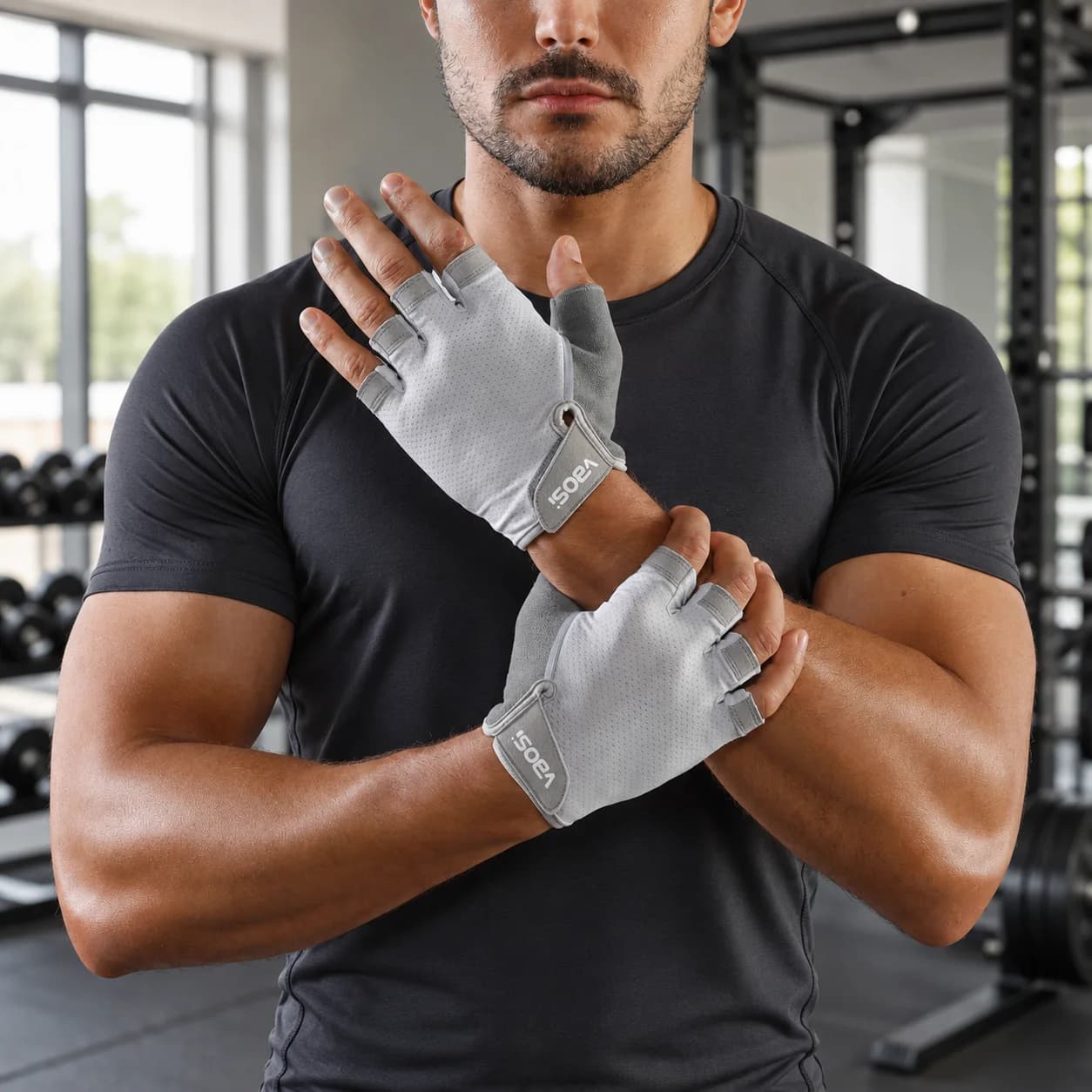 1 Pair Half-Finger Sports Gloves, Adjustable for Gym, Cycling & Weightlifting