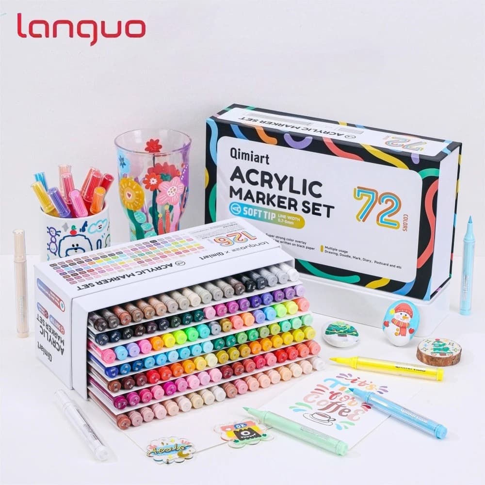 Set di Pennarelli Acrilici Languo 72/126 Pezzi/Scatola, Pennelli Morbidi per Disegno Artistico Fai-da-Te, Penne per Graffiti e Pittura Acrilica per Studenti M520