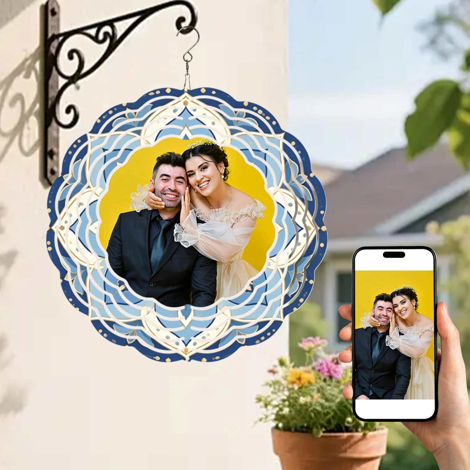 1 custom wind chime ornament with hook, perfect for wedding moments, gifting your loved one, her, or for living room decor.