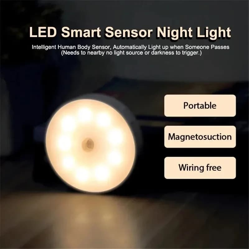 LED Night Light with Intelligent Movement Sensor, Digital Sensor Head, Magnetic Fixing, Wireless Night Lamp for Eye Protection