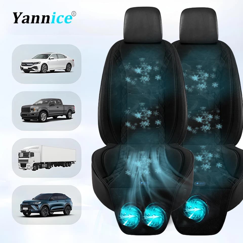 USB Front Seat Cooling Cushion With 1 Fan or 2 Fan Summer Ventilated Car Seat Cover with 3-Speed Fan Breathable Black Cover