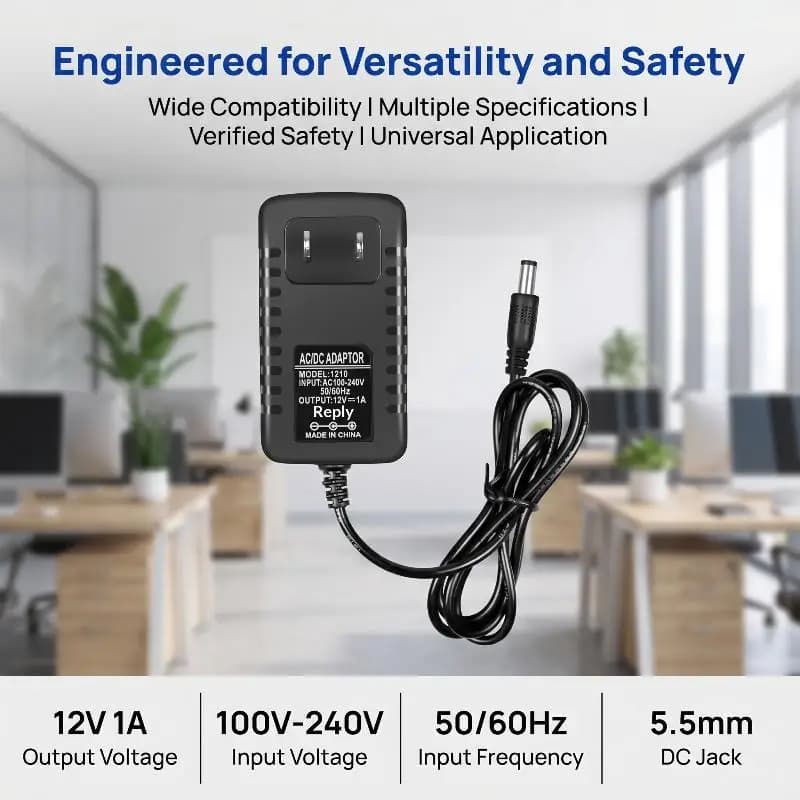 Adattatore di Alimentazione DC 12V 3A, Caricabatterie Universale AC 100-240V, Convertitore per Telecamere CCTV, DVR, NVR, LED