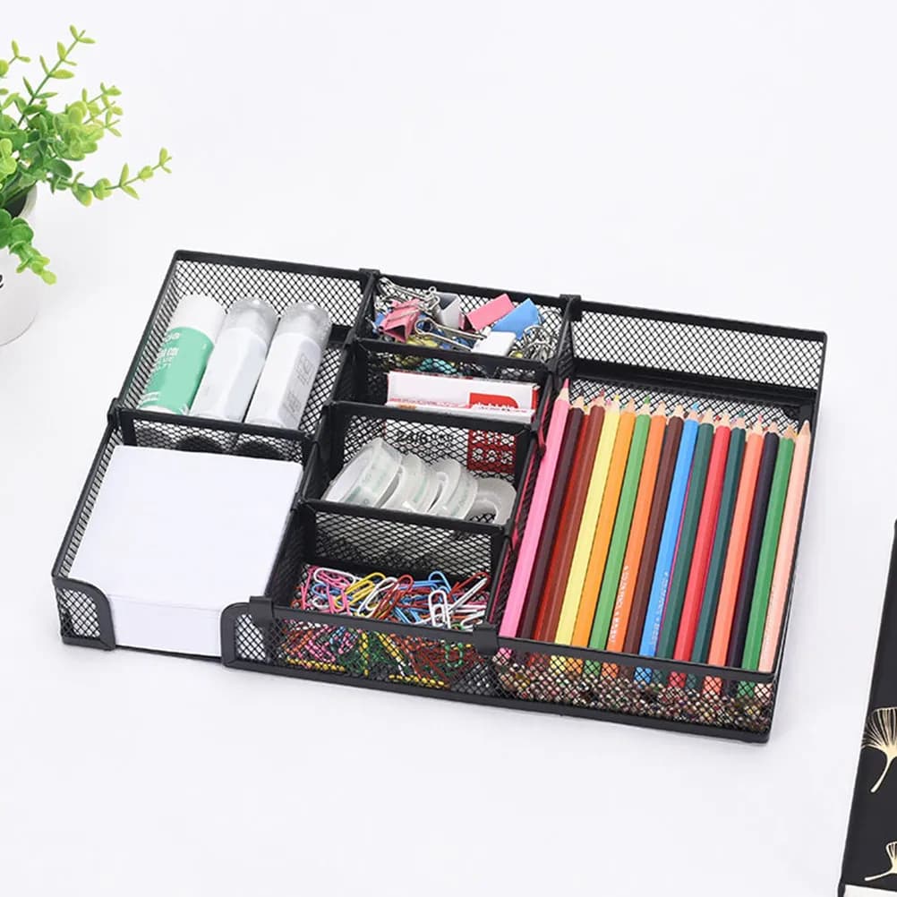 Office Storage Tray Metal Desktop Organizer Multi Compartment Design Sleek Modern Desk Organizer for Pens Stationery Sundries