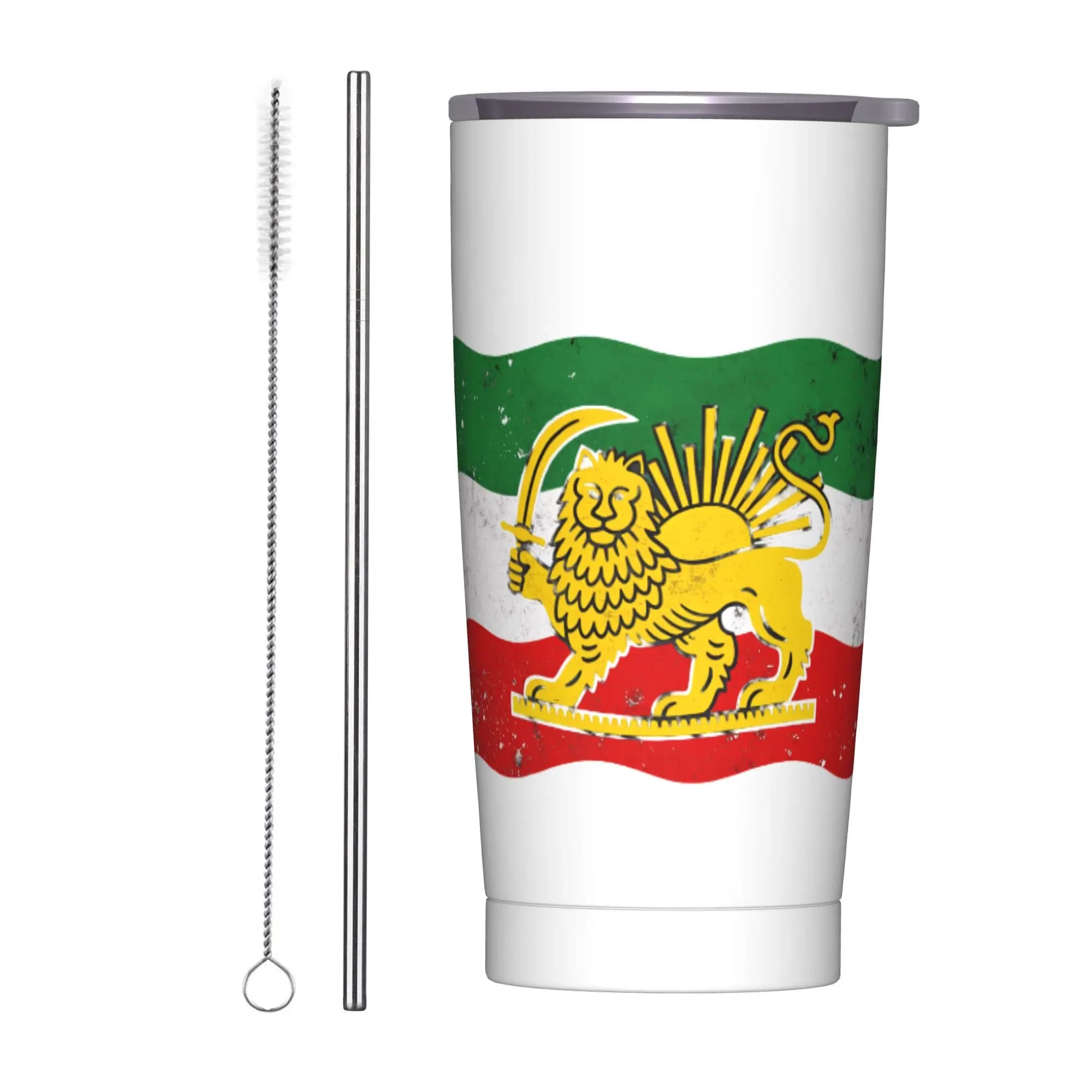 Bicchiere termico in acciaio inossidabile con emblema di leone e sole della Persia, Iran, tazze termiche che mantengono il calore, tazze per auto, bottiglia d'acqua per la guida