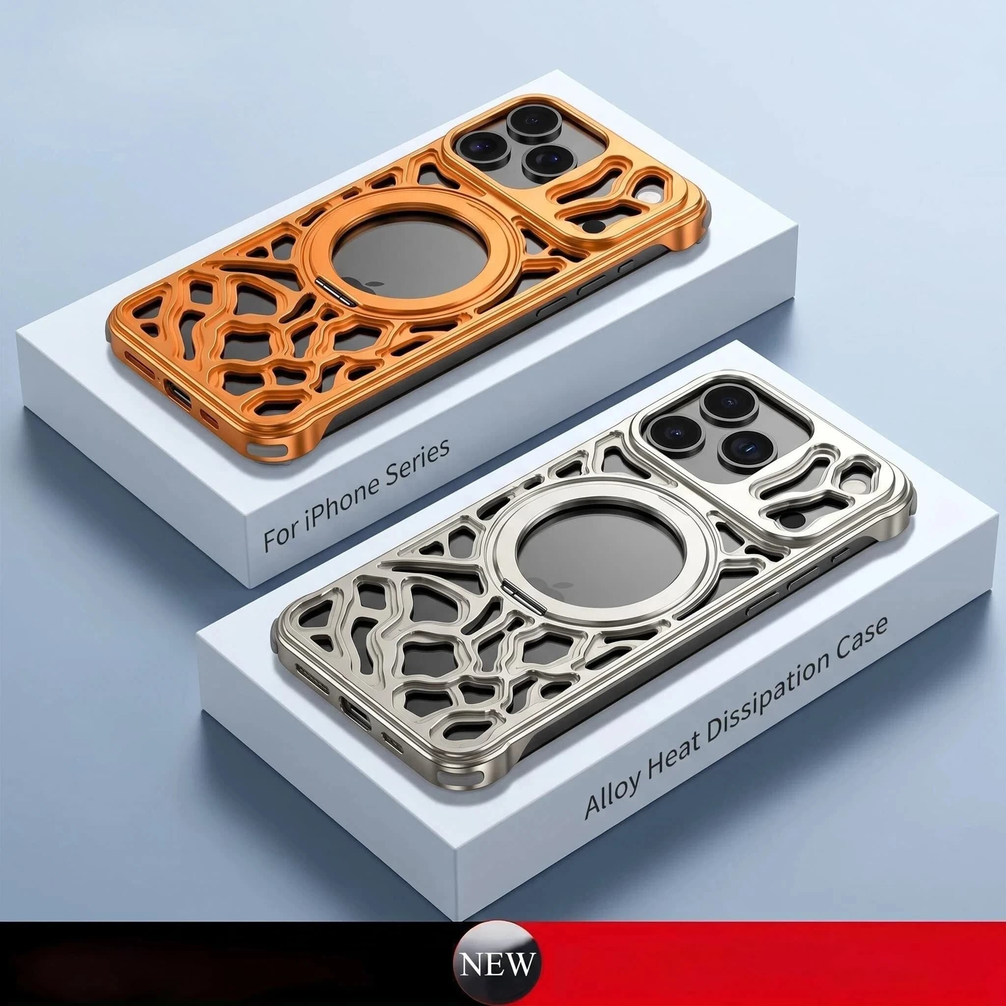 For iPhone 16, 15, 17 Pro Max phone cases, 360° rotating stand, magnetic safety protection, shockproof, car cooling shell