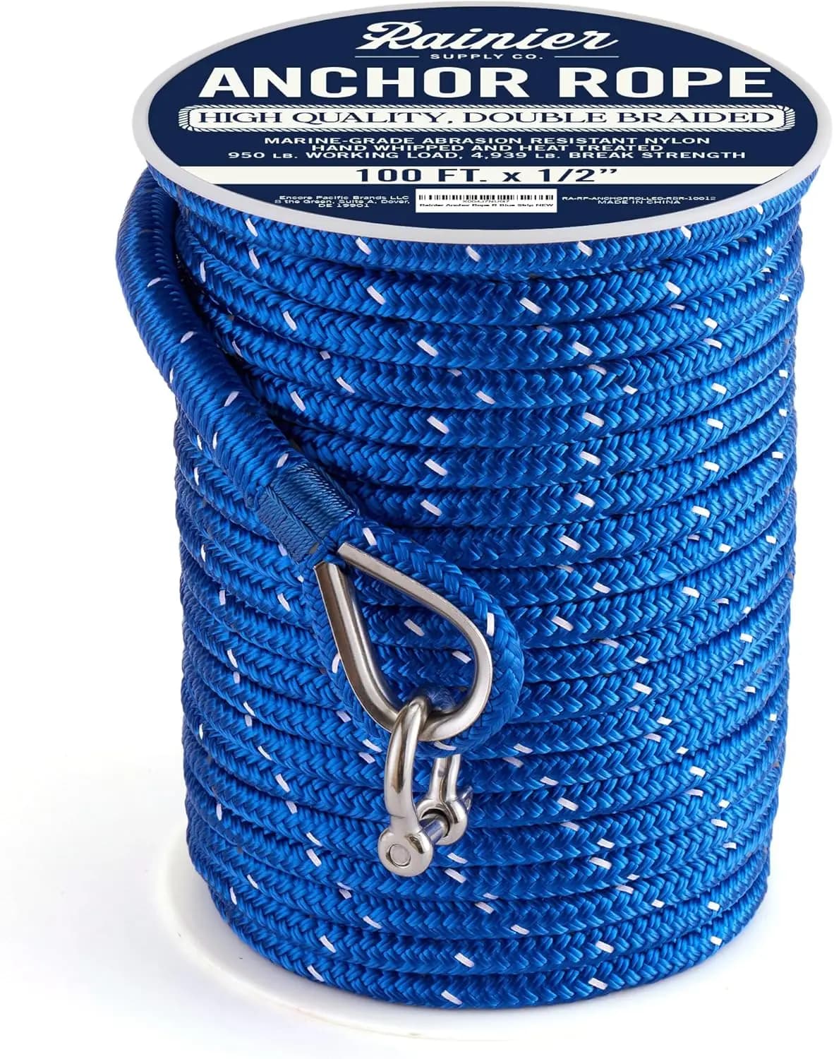 Corda Ancoraggio per Barche in Nylon a Doppia Treccia - Corda Marina da 100/150/200/300 piedi con Tirante in Acciaio Inossidabile 316