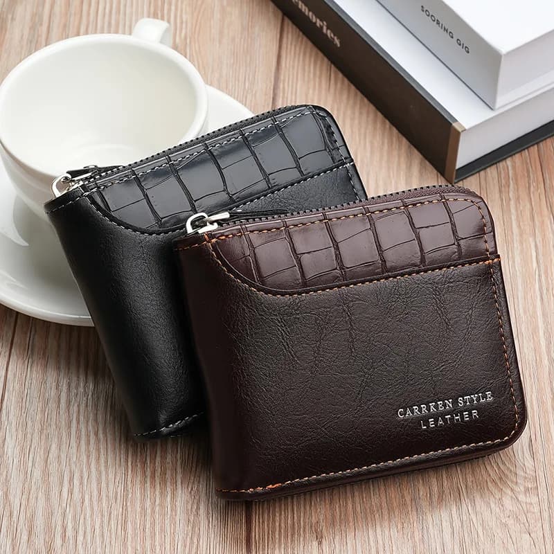 Portafoglio da uomo in pelle RFID, portamonete di lusso con cerniera, porta carte di credito con tasca portamonete, regalo per uomo