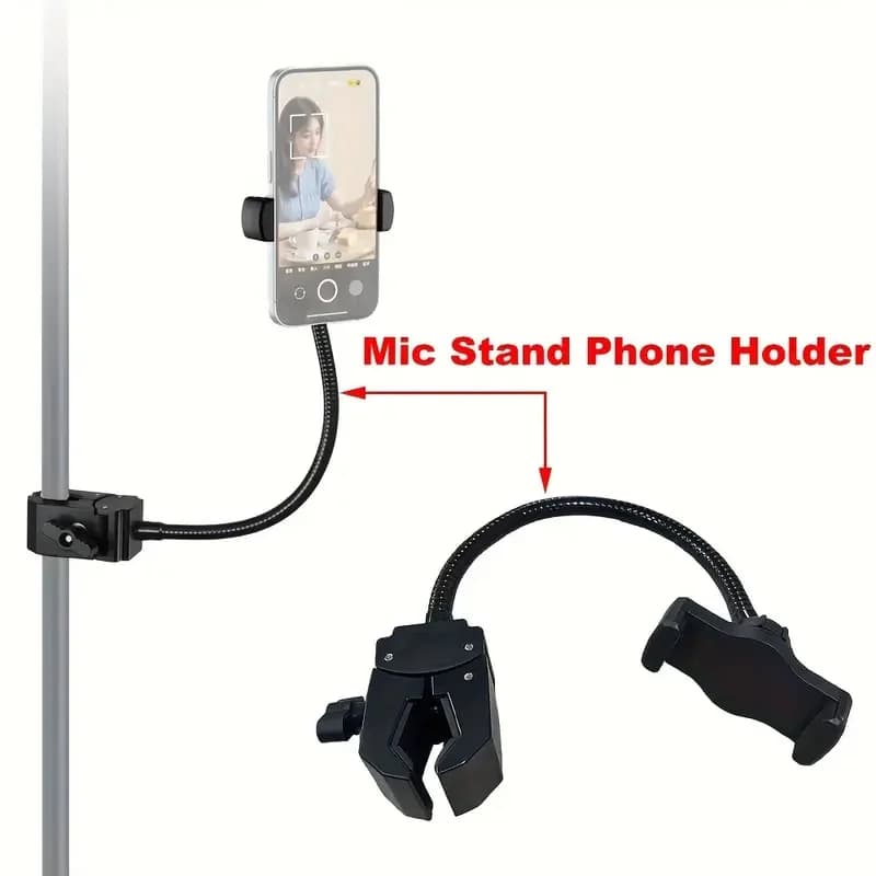 Supporto per telefono flessibile e regolabile con supporto per microfono con morsetto a collo di cigno per la maggior parte degli smartphone, ideale per la registrazione e lo streaming live