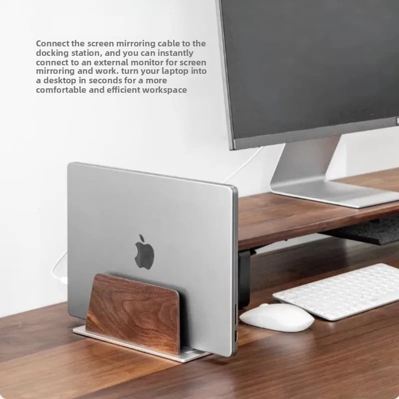 Supporto Verticale in Legno per Laptop, Base per MacBook Pro, Salvaspazio per Scrivania, Supporto per Notebook Multi-Dispositivo