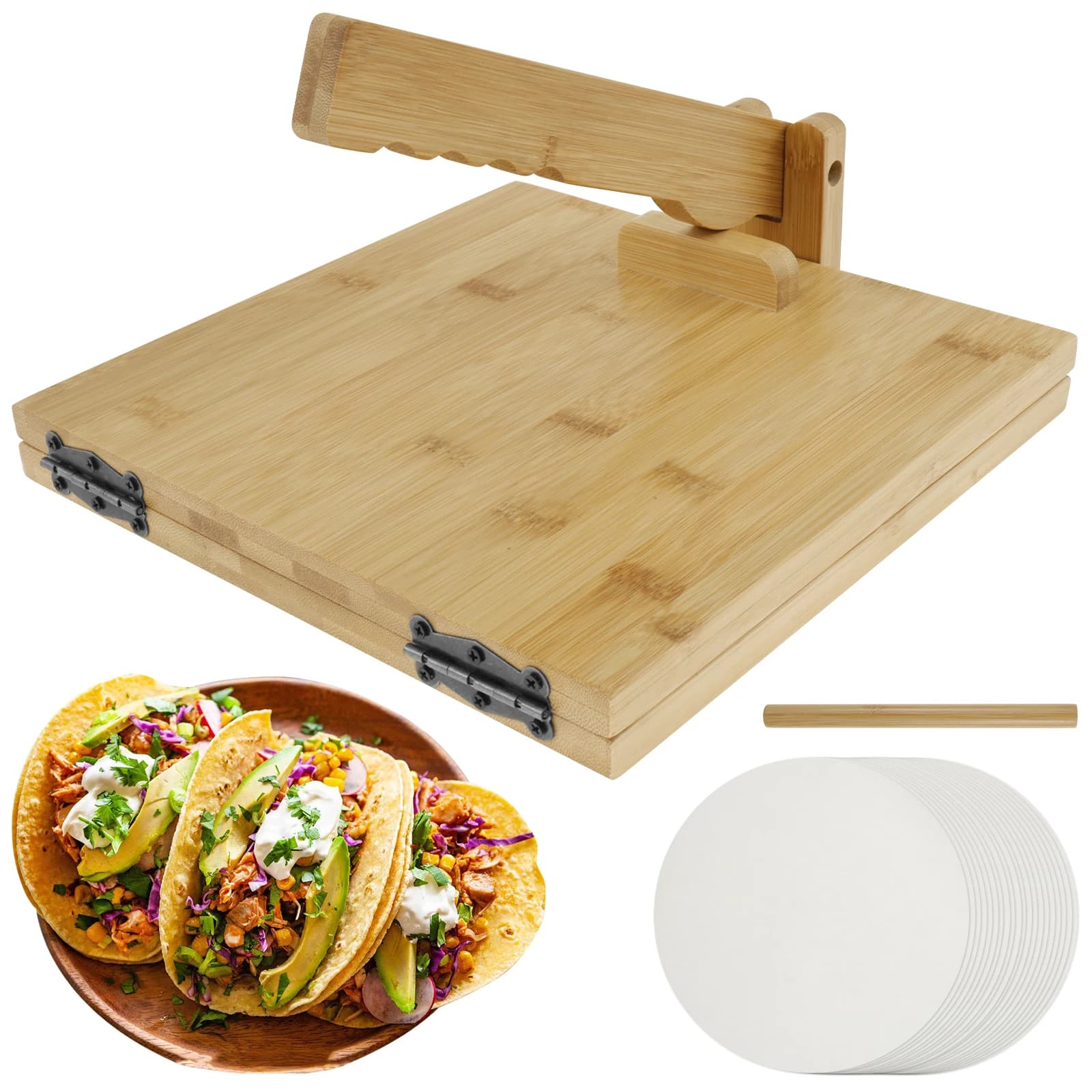 10 inch manual square Tortilla Maker bamboo tortilla press with swivel rolling tool for pressing Mexican Tortillera pasta