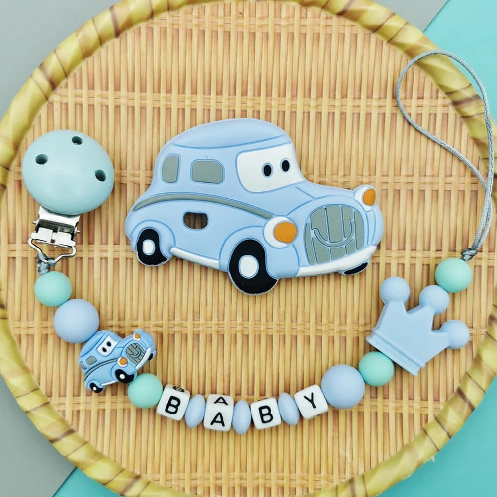 Personalizzato inglese russo lettera nome in Silicone classico auto ciuccio Clip catena ciondolo Teether per bambino ciuccio Kawaii Teether
