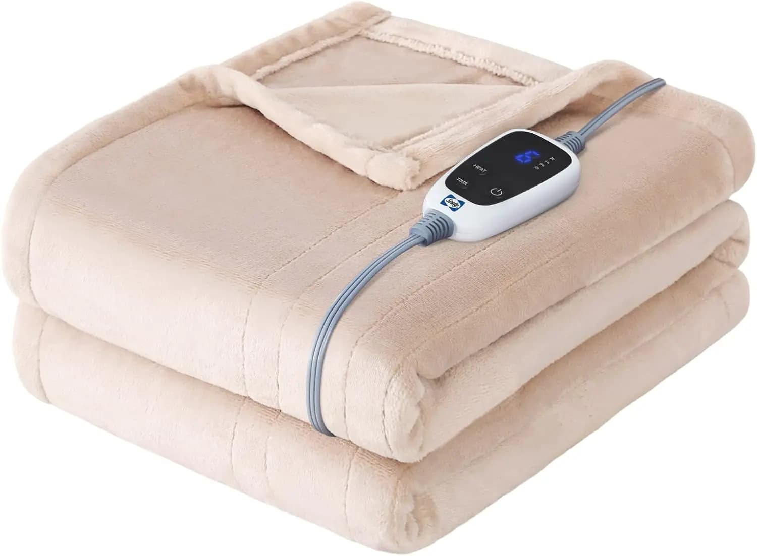 Coperta Elettrica Riscaldante, Morbida in Flanella con 6 Impostazioni e Spegnimento Automatico, Riscaldamento Rapido Lavabile in Lavatrice 50x60 Pollici Beige