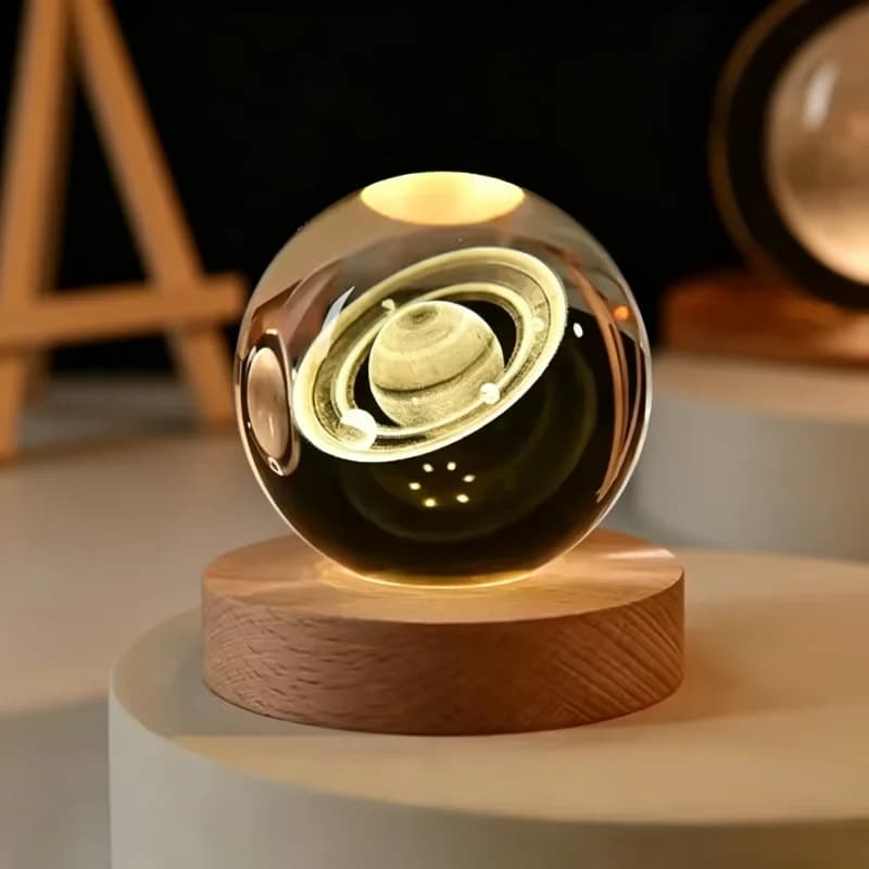 Sfera di Cristallo 3D da 6cm con LED, Sistema Solare, Pianeti, Luna, Astronauta, Decorazione Astronomica per Casa 2026