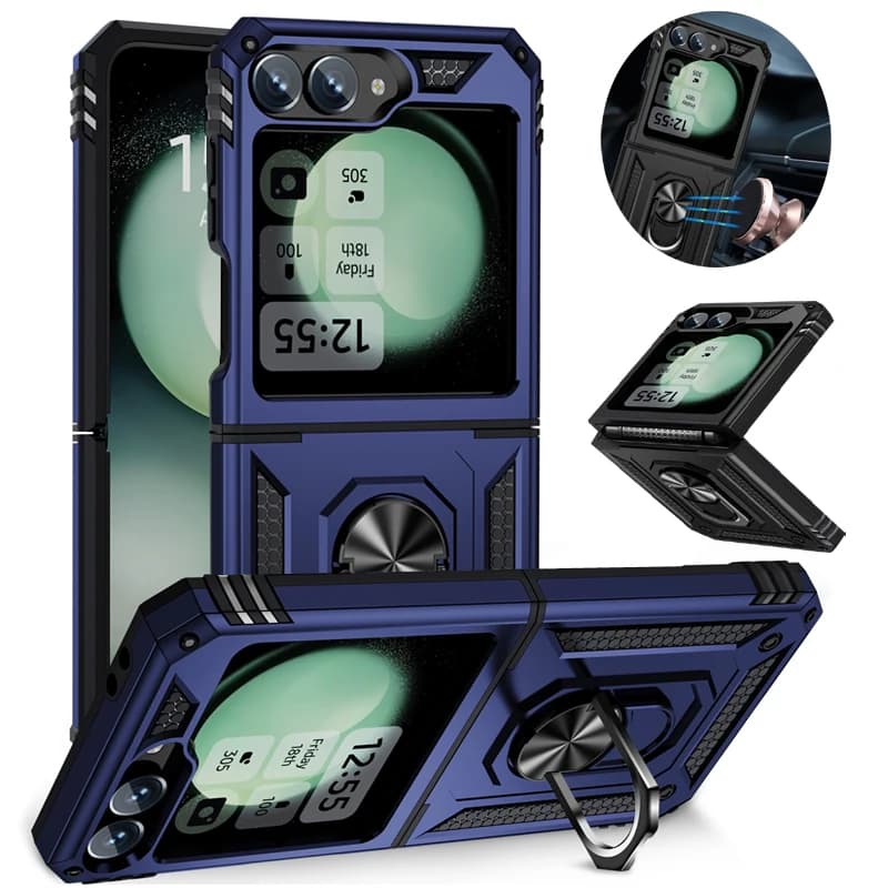 Armor Shockproof Ring Stand Holder Magnetic Lens Protection Case for Samsung Galaxy Z Flip 3 4 5 6 7 Back Cover Phone Case Shell