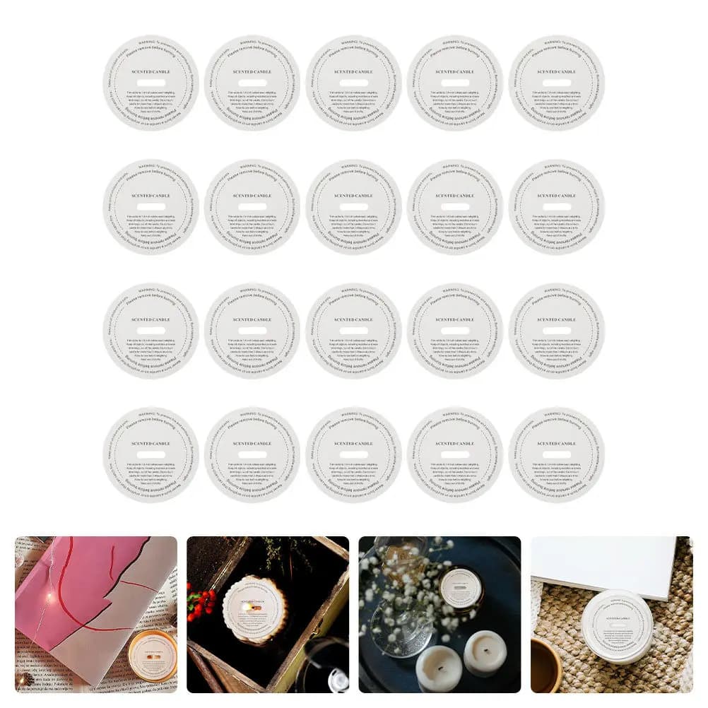 20 aromatic labels for perfumed candles, handmade diy stickers, dust protections, sealing covers for jars, supplies for creating seals.