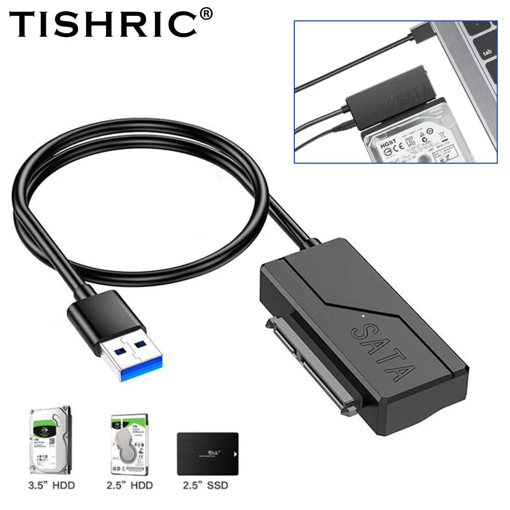 TISHRIC USB 3.0 To 22Pin Sata Cable USB SATA Cable External Hard Disk Reader 3.5 2.5 External HDD SSD Hard Drive Cord Adapter