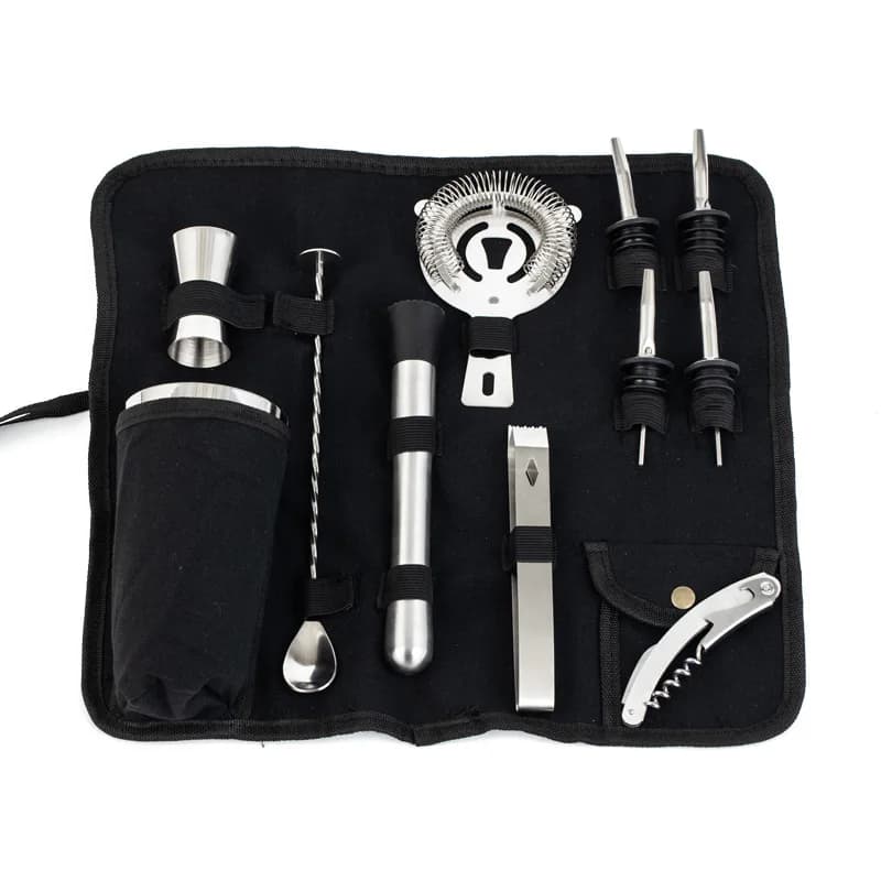 Set da Bar per Cocktail con Borsa, Mixer in Acciaio per Cocktail, Borsa da Barman 550ml