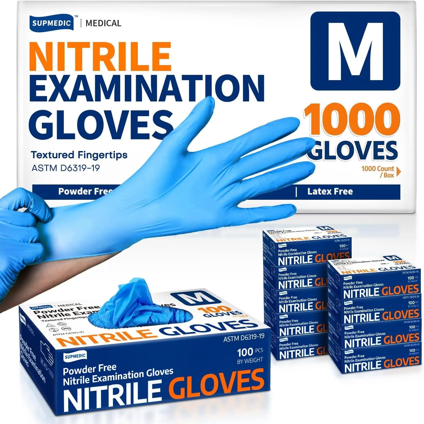 Guanti in Nitrile per Esami, 1000 Pezzi, Senza Lattice e Senza Polvere, Monouso per Uso Medico, Alimentare, Cucina e Pulizia, Blu