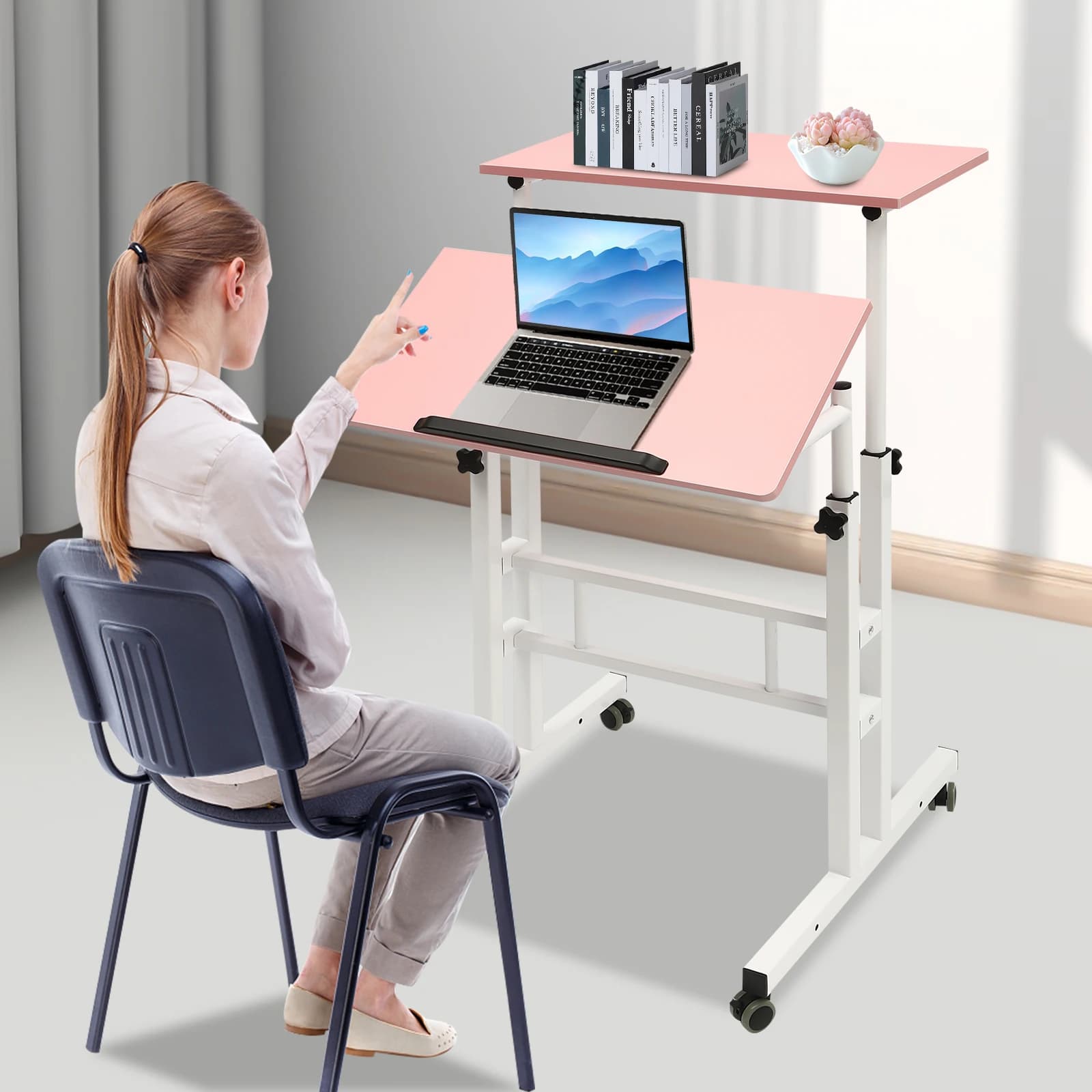 Mobile altezza e Desktop scrivania regolabile in piedi Rolling Stand Up Computer Workstation, Sit Table portatile per letto divano scuola