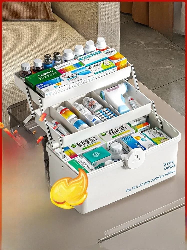 Grande Scatola Medica Multistrato per Pronto Soccorso, Kit di Emergenza Portatile, Organizzatore per Medicinali