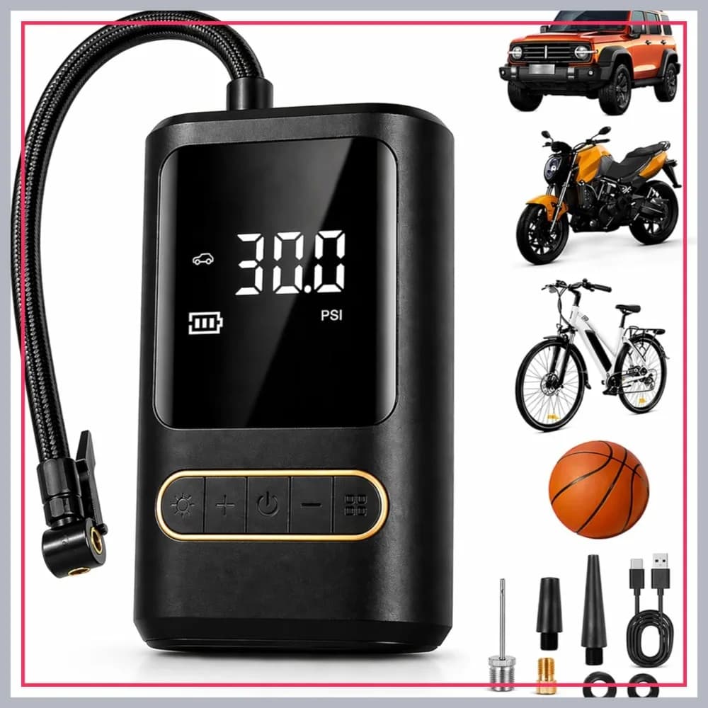 Mini Pompa Elettrica per Pneumatici – Compressore d'Aria Portatile per Bici con Spegnimento Automatico, Ricaricabile per Auto ed E-Bike