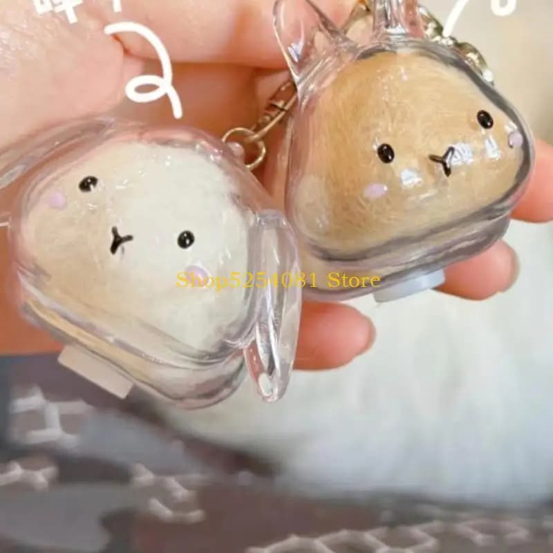 AXYC Functional Rabbit Shape Pendant Keyring Rabbits Boxes for Transparent Hair Furs for With