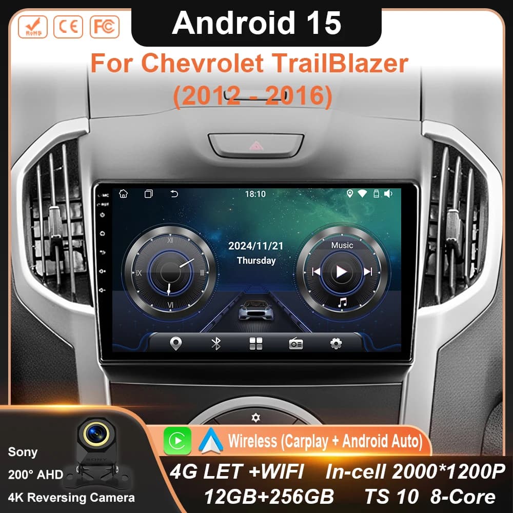Android 15 Carplay Multimedia Autoradile For Chevrolet TrailBlazer 2012 - 2016 S-10 S10 Colorado For Isuzu D-Max DMAX Stereo WIFI