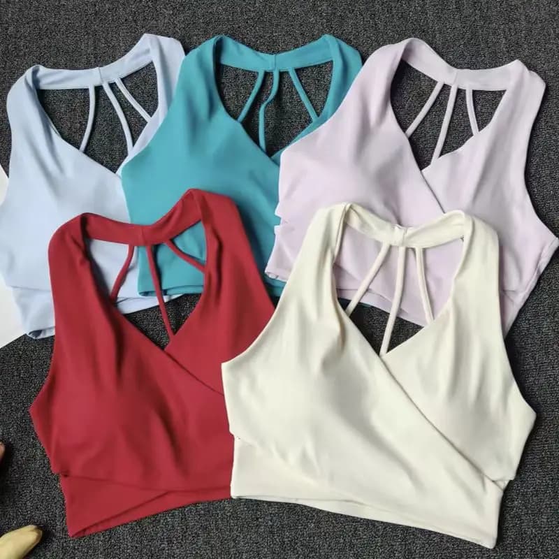 Reggiseno sportivo da donna con collo all'americana, push-up, anti-shock, anti-cedimento, con schiena a vista, per yoga, pilates, palestra e allenamento fitness