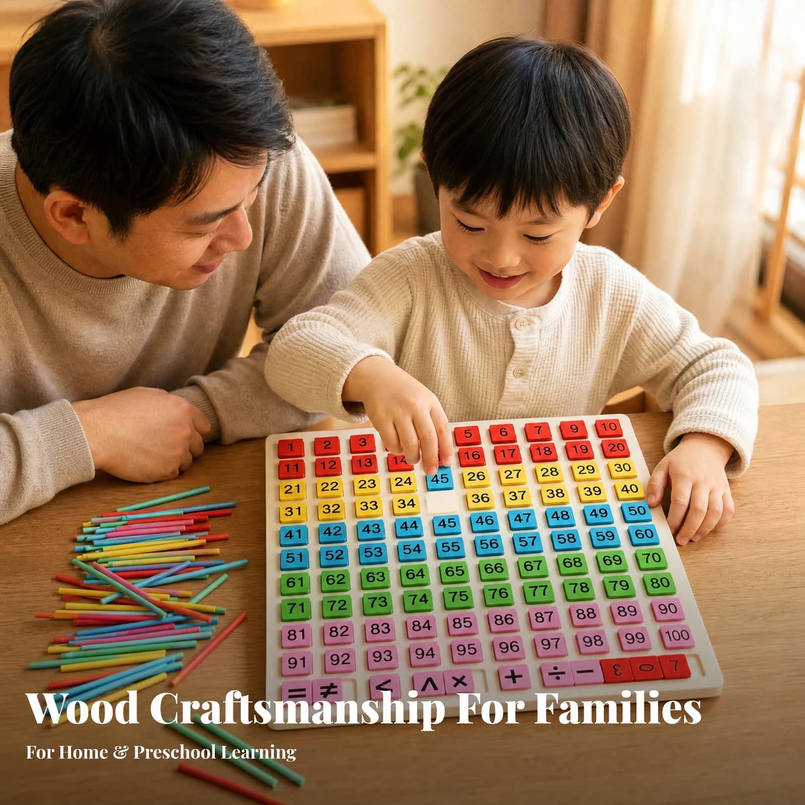 Double-Sided Number Board Color-Coded Wooden Math Manipulatives Set Math Toy with Number Blocks Educational