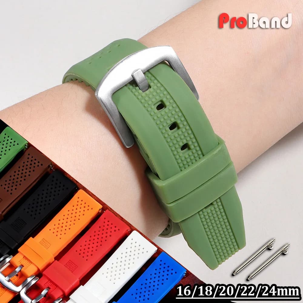 Cinturino in Gomma Morbida 16 18 20 22 24mm, Cinturino per Orologio in Silicone Premium con Fibbia a Perno, Impermeabile, Sportivo, Universale per Uomo
