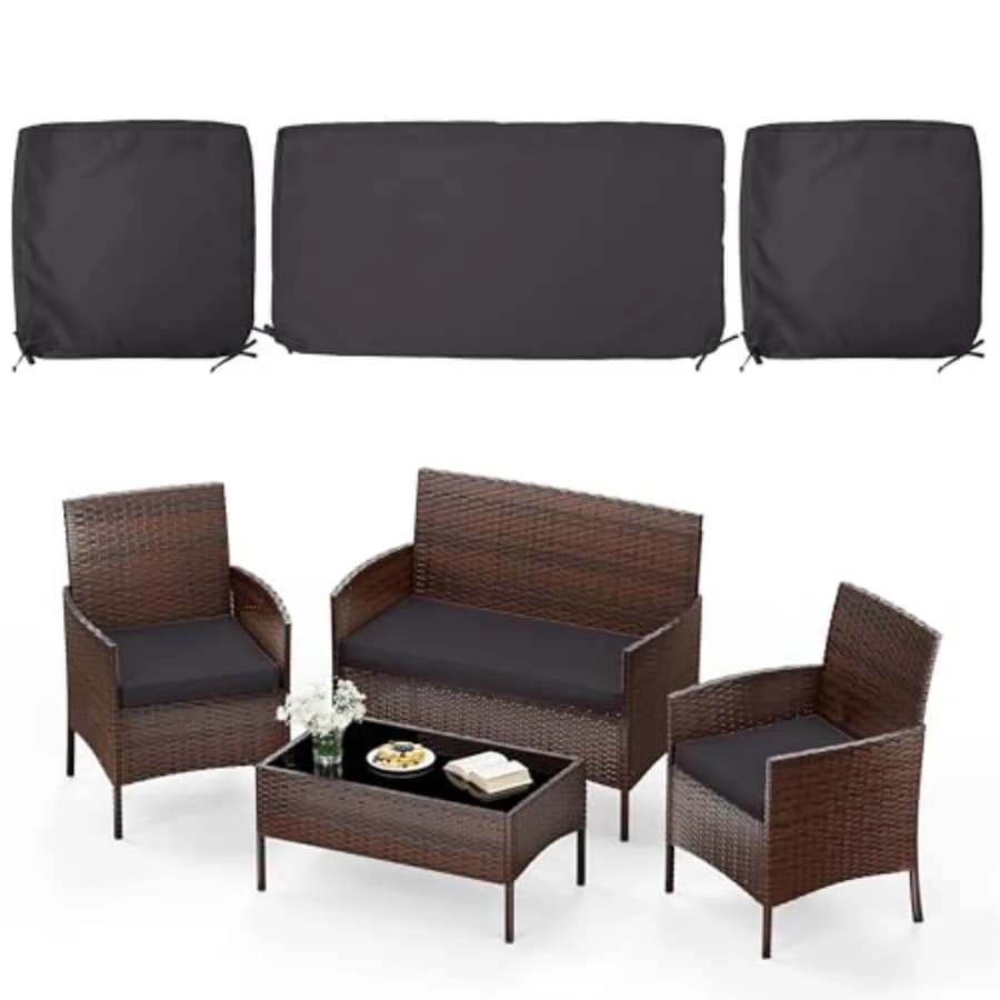 Set di 3 Cuscini di Ricambio per Sedute da Esterno, Adatti per 4 Pezzi di Mobili in Vimini e Rattan, Set da Terrazza, Divano e Sedia 36
