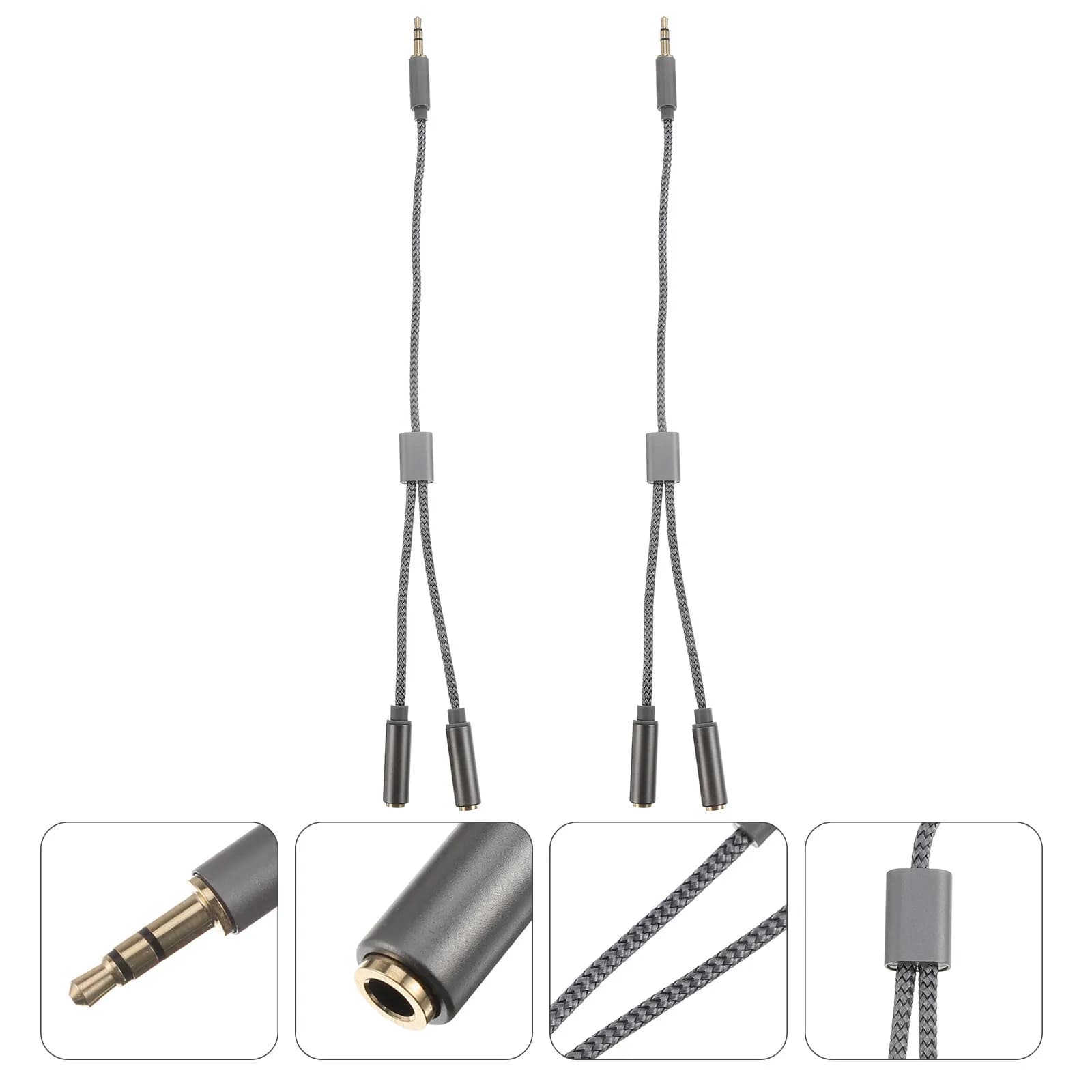 3.5 mm audio splitter cable in woven nylon, headphone adapter with double stereo output, jack connector for laptop, phone, earphones (2 pieces)