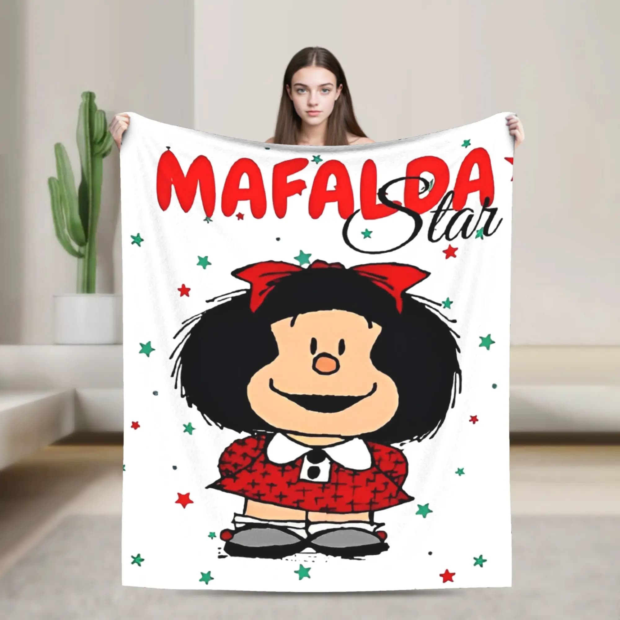 Kawaii Mafaldas Blankets Anime Cartoon Flannel Funny Soft Throw Blanket for Bedding Lounge Summer,