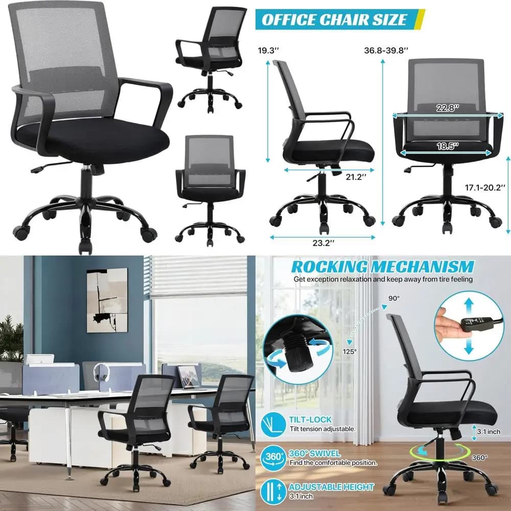 Sedia da Ufficio Ergonomica in Rete, Sedia Girevole Regolabile in Altezza con Ruote, Grigia per Casa o Sala Giochi
