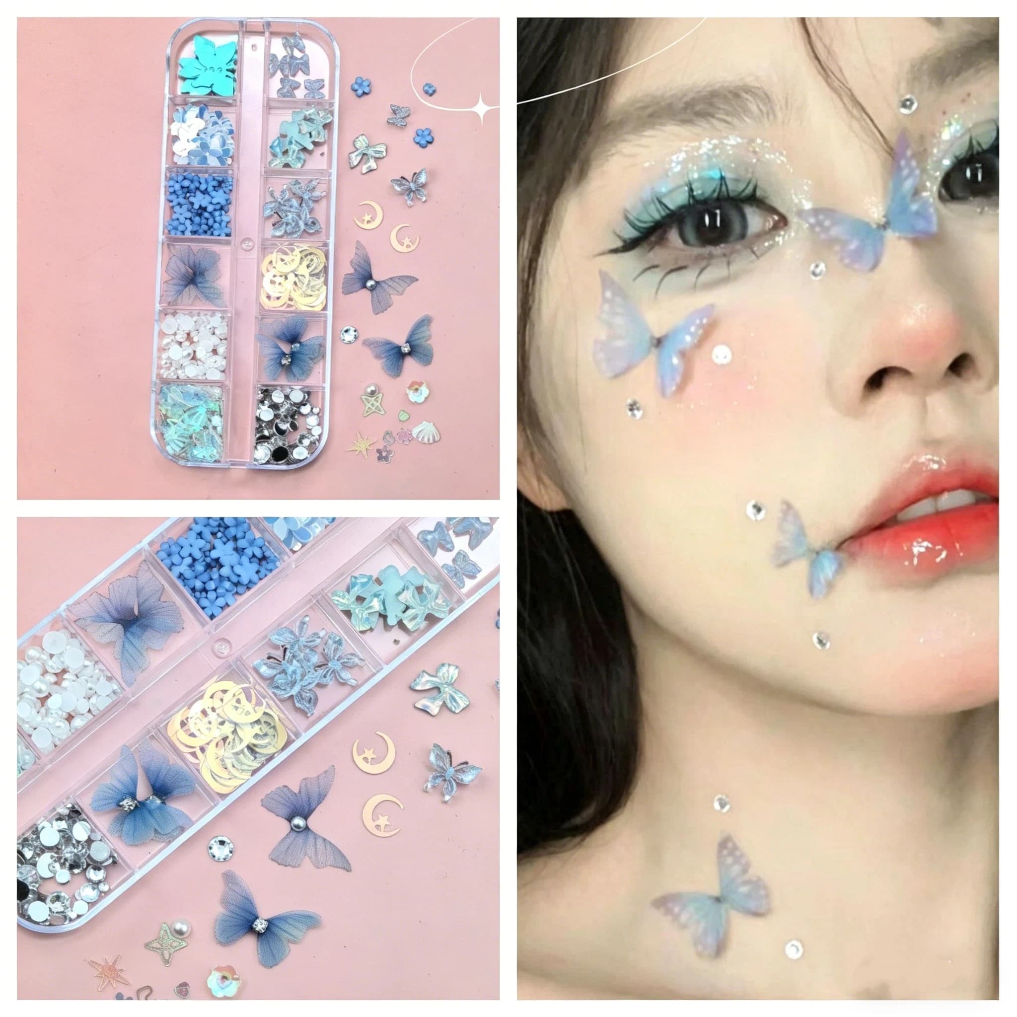 Adesivi autoadesivi a forma di farfalla per trucco, glitter per occhi, nail art, performance sul palco, adesivi iridescenti per bambini e donne