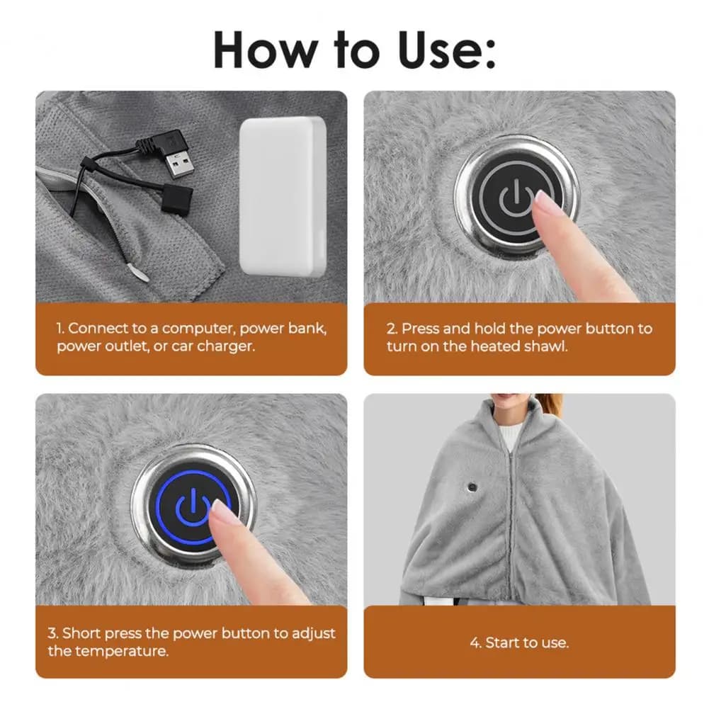 Coperta scialle USB portatile con scialle in morbida flanella con morbido pile polare in flanella a doppio strato 3 temperature 8 zone di riscaldamento per adulti