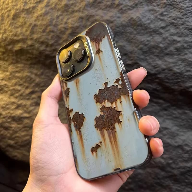 Phone Case Plating Rust Model Hot Retro for iPhone 16e 16 Pro Max 15 14 Plus 13 12 Mini 11 Pro Rear Shock Silicone Cover