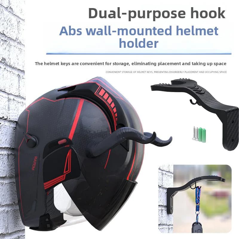 Supporto Universale da Parete per Casco Moto, Portacasco Multifunzione con Gancio Portachiavi per Garage, Strumento di Stoccaggio Versatile