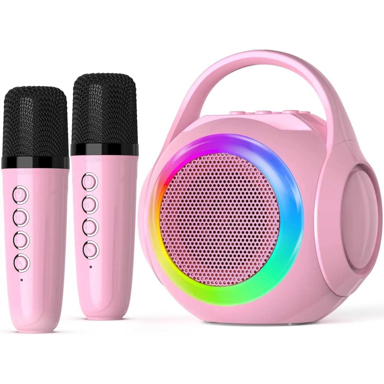 Macchina per Karaoke per Bambini con 2 Microfoni, Altoparlante Bluetooth, Luci LED, Giocattolo Portatile Ricaricabile per Età 3-10, Regalo di Pasqua