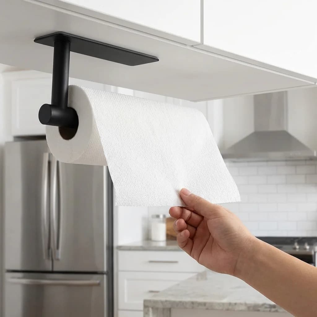 Portarotolo da cucina Theaoo - Portarotolo da appendere sotto il mobile per cucina, porta rotolo adesivo per asciugamani da bagno