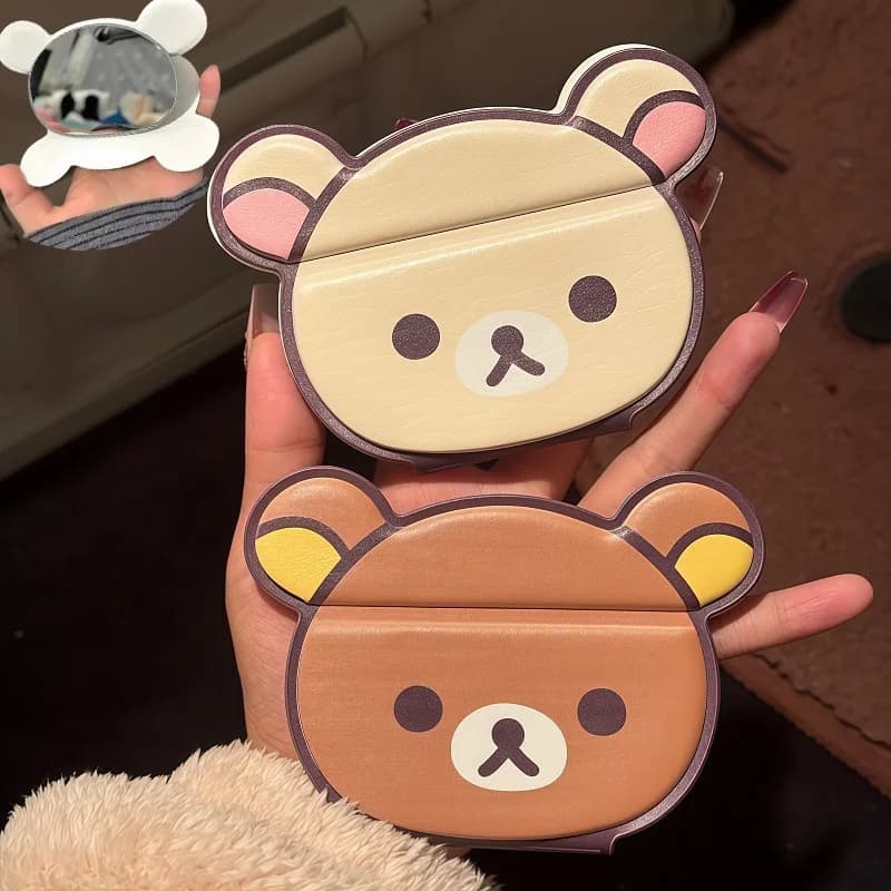 Rilakkuma Folding Makeup Mirror Cute Simple Portable Handheld Makeup Mirror Foldable Girls Compact Travel Pocket Mirror Gift