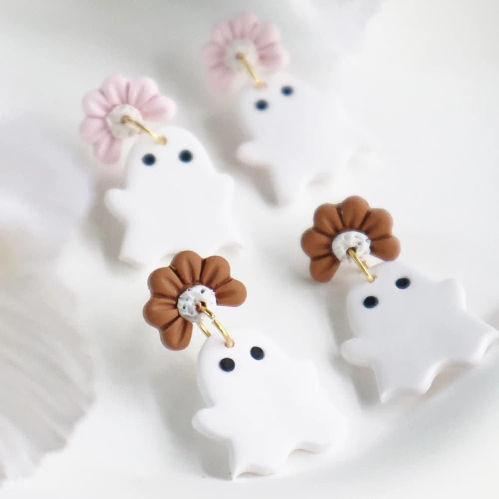 Halloween Ghost Flowers Hoops orecchino Trendy Pink Pumpkin ciondola l'orecchino orecchini pendenti in argilla polimerica gioielli accessori regali