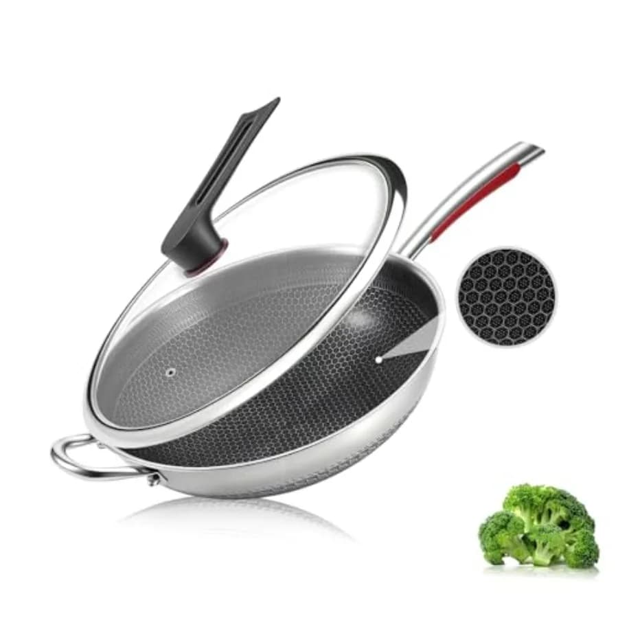 Stainless steel PFOA 14 inch non-stick Wok for all stove tops, without coating, for cooking and frying.