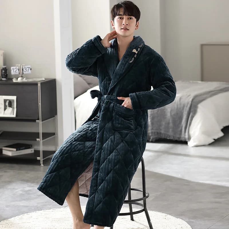 Men's large M-2XL bathrobe in cotton with 3-layer clip Men's watch Pigiama Hombre