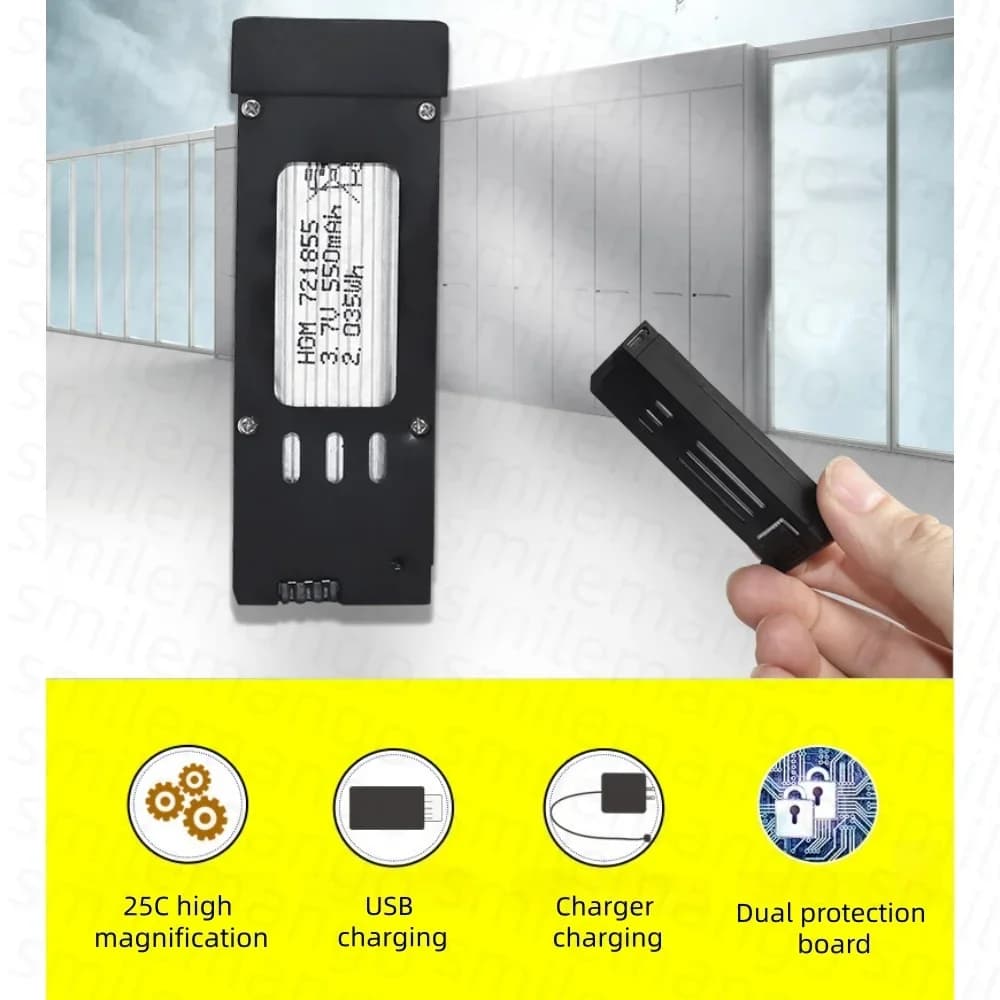 3.7V 550mAh Lithium Battery for RC Drone, UAV Remote Control Battery for E58 E68 JY109 998PRO Quadcopter