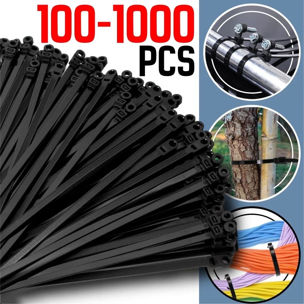 100-1000PCS Fascette per cavi con foro per vite Fascette per cavi in nylon autobloccanti regolabili per carichi pesanti Cavi per ufficio fai da te Organizzatore di fissaggio per cavi