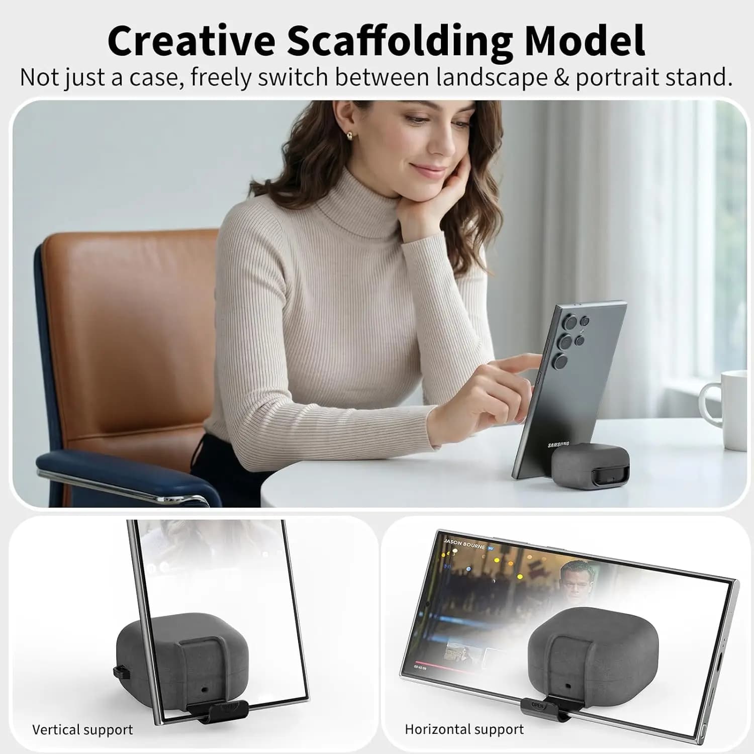 Custodia per Buds 4 Pro/Buds 4 con ricarica wireless e kit di pulizia per Samsung Galaxy Buds 4/4 Pro, con supporto per telefono, custodia da uomo