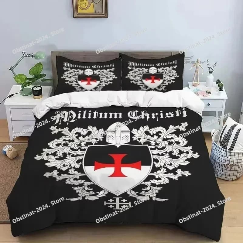 Set biancheria da letto consolatore con motivi cavalieri templari medievali, set copripiumino copripiumino federa, set biancheria da letto king queen size