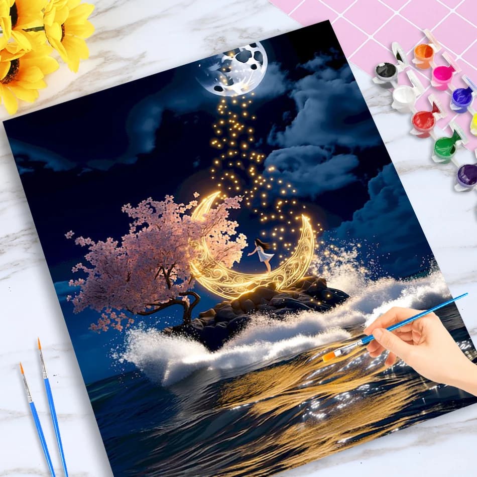 Painting By Numbers On canvas Acrylic on Canvas Paints Moonlight Scenery Number Painting Original gifts Coloring By Numbers