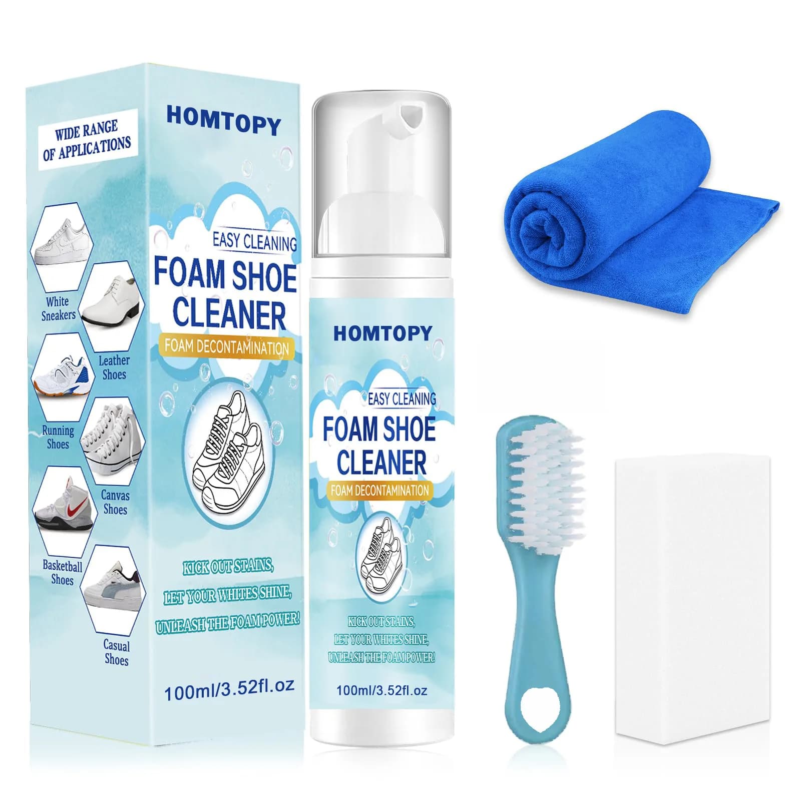 Kit per la pulizia delle scarpe, detergente per scarpe da ginnastica rimuove sporco e macchie, detergente per scarpe bianche da 6,76 once con spazzola e asciugamano, detergente per scarpe funziona su scarpe bianche